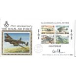 75th Anniversary THE ROYAL AIR FORCE commemorative Benham Silk FDC signed by Grp Cpt W S O Randle