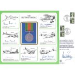 WW2 multisigned cover A4 size. The Defence Medal signed by Sir Alan Boxer, Sir Brian Burnett, T