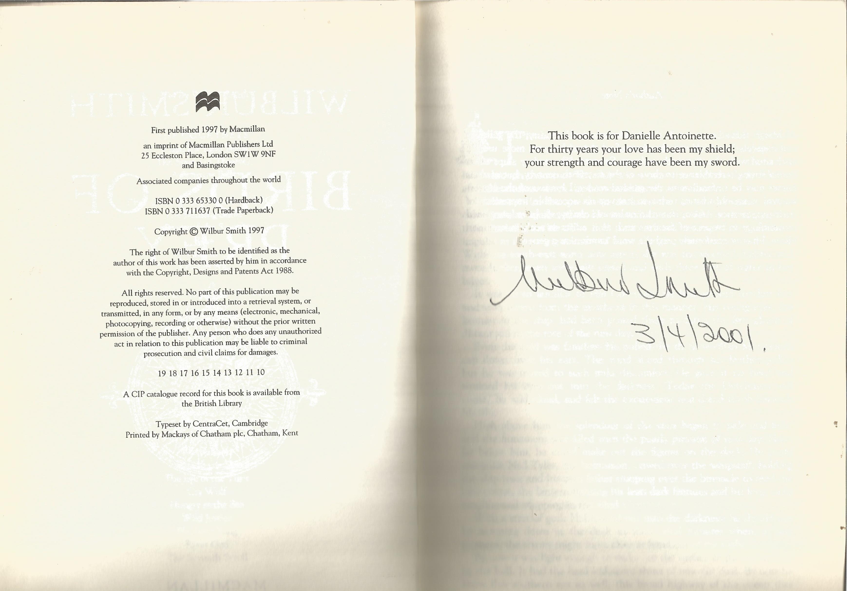 Wilbur Smith signed paperback book titled Birds of Prey signature on an inside page. 554 pages. Good - Image 2 of 2