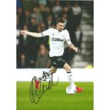 Football Scott Malone signed 12x8 colour photo pictured playing for Derby County. Good Condition.