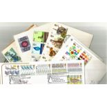 GB postal collection includes 18 covers all from GB some miniature sheets FDC postcard plus stamps