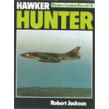 Sqn Ldr Neville Duke DSO DFC signed book hardback Hawker Hunter by Robert Jackson, two autographs,