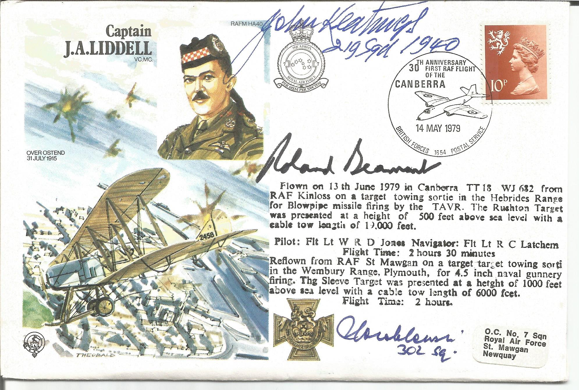 BOB aces signed cover Capt Liddell VC HA 40 signed R. Beamont, Z T A Wroblewski, J Keatings, all