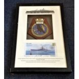 Ted Briggs, David Mearns and Simon Atack signed HMS Hood cover, mounted below HMS Hood shield.