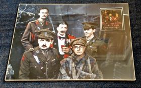 Stephen Fry and Rowan Atkinson signed promo photo mounted within colour photo of Blackadder.