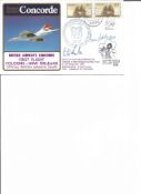 Concorde 1984 1st flight Cologne New Orleans signed by the three flight crew, Capt B Titchner, SEO I