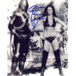 Blowout Sale! Starcrash Caroline Munro and Judd Hamilton hand signed 10x8 photo. This beautiful hand