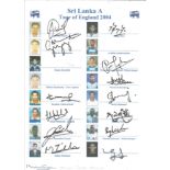 Cricket Sri Lanka A cricket team sheet. Tour of England 2004 signed by 14. Includes Kandamby,