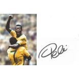 PELE signed Page with 5x7 Brazil World Cup Photo . Good Condition. All autographs are genuine hand