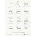 Cricket Surrey County Cricket cub squad team sheet 2000 season. 23 signatures includes Alec Stewart,