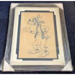 Mike Royer signed original illustration of Goofy. Mounted and framed to approx size 20x16. Good
