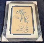 Mike Royer signed original illustration of Goofy. Mounted and framed to approx size 20x16. Good