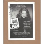 Jackie Collins signed flyer for her book American Star. Good Condition. All autographs are genuine