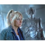 Doctor Who & the Cybermen 8x10 inch photo scene signed by actress Camille Coduri. Good Condition.