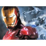 Iron Man 16x12 montage illustration signed by Larry Lieber, Stan Lee and one other. Larry D.