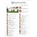 Cricket Worcestershire County Cricket Club 2000 squad team sheet 24 signatures includes Graeme Hick,