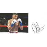 AMIR KHAN signed card with 5x7 Boxing Photo . Good Condition. All autographs are genuine hand signed