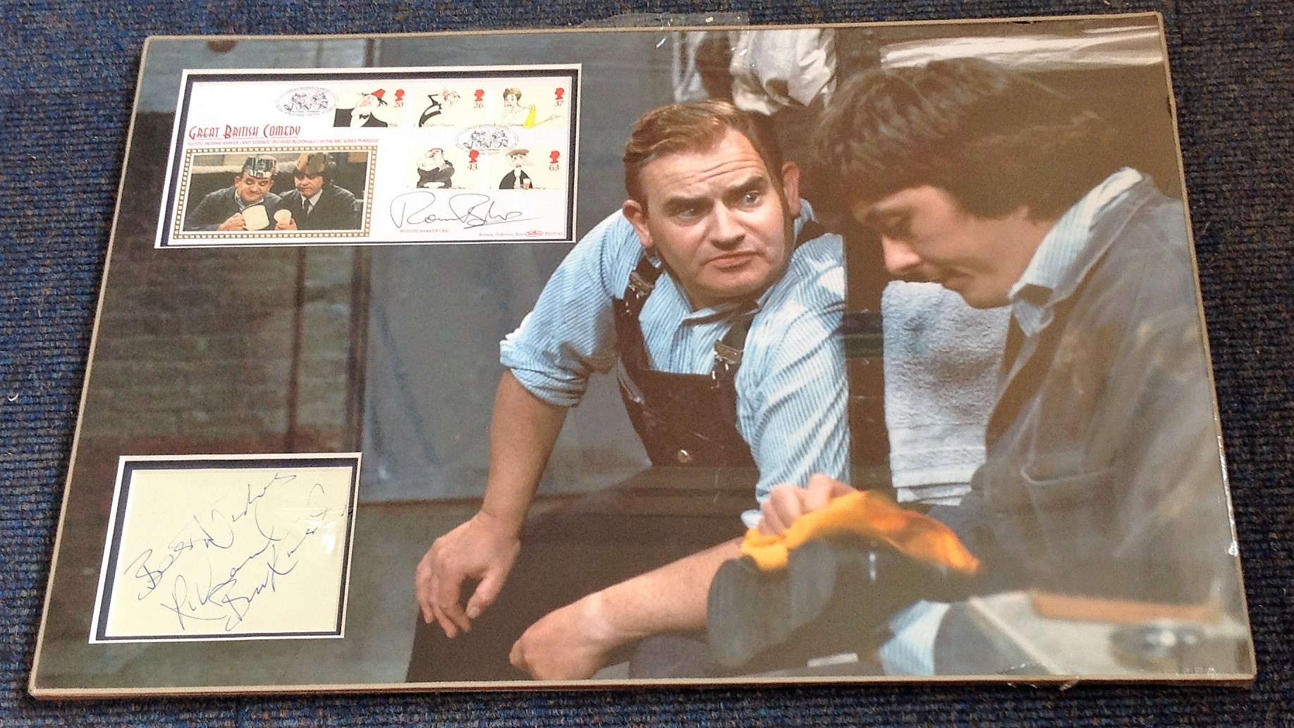 Ronnie Barker signed Great British Comedy FDC and Richard Beckinsale signature piece mounted