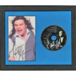 Meatloaf signed colour photo mounted alongside signed CD. Mounted and framed to approx size 12x10.