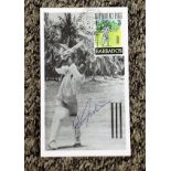 Sir Garfield Sobers signed black and white postcard complete with Barbados Stamp Independence 1966