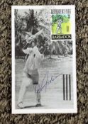 Sir Garfield Sobers signed black and white postcard complete with Barbados Stamp Independence 1966