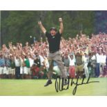 Phil Mickelson signed 10x8 colour photo pictured after holding the winning putt at the US Masters.