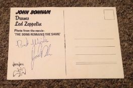 Led Zeppelin John Bonham signed 8 x 6 inch Song Remains the Same promo photo card. He has signed