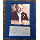 Telly Savalas mounted signature piece includes signed Bank of America cheque and Black and white