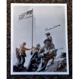 Charles W Lindberg signed World War Two Battle of Iwo Jima Mount Suribachi 10x8 black and white