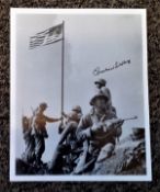 Charles W Lindberg signed World War Two Battle of Iwo Jima Mount Suribachi 10x8 black and white