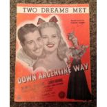 Betty Grable signed Two Dreams Met Down Argentine Way music score signature on the cover.