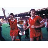 TOMMY SMITH 1977: Autographed 16 x 12 photo, depicting Liverpool's TOMMY SMITH and Emlyn Hughes