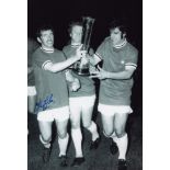 JOHN GILES 1971: Autographed 12 x 8 photo, depicting Leeds United's JOHN GILES, Billy Bremner and