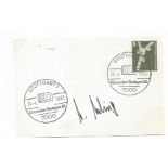 Motor Racing Karl Kling signed envelope double PM Stuttgart 24-4-1983 autosalon Stuttgart 83 7000,