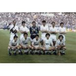 ULI STIELIKE 1985: Autographed 6 x 4 photo, depicting Real Madrid players posing for a team photo