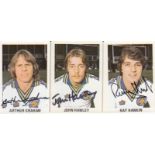 LEEDS UNITED 1980: Autographed FKS stickers from their Soccer Stars 1980 set, depicting HANKIN,