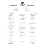 Cricket Sussex signed 2000 squad team sheet 22 signatures includes names such as Chris Adams,