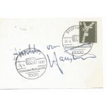 Motor Racing Fritz Huschke von Hanstein signed envelope double PM Stuttgart 24-4-1983 autosalon