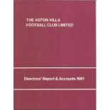 Aston Villa Directors report and accounts booklet for the year ended 1981. Good Condition. All