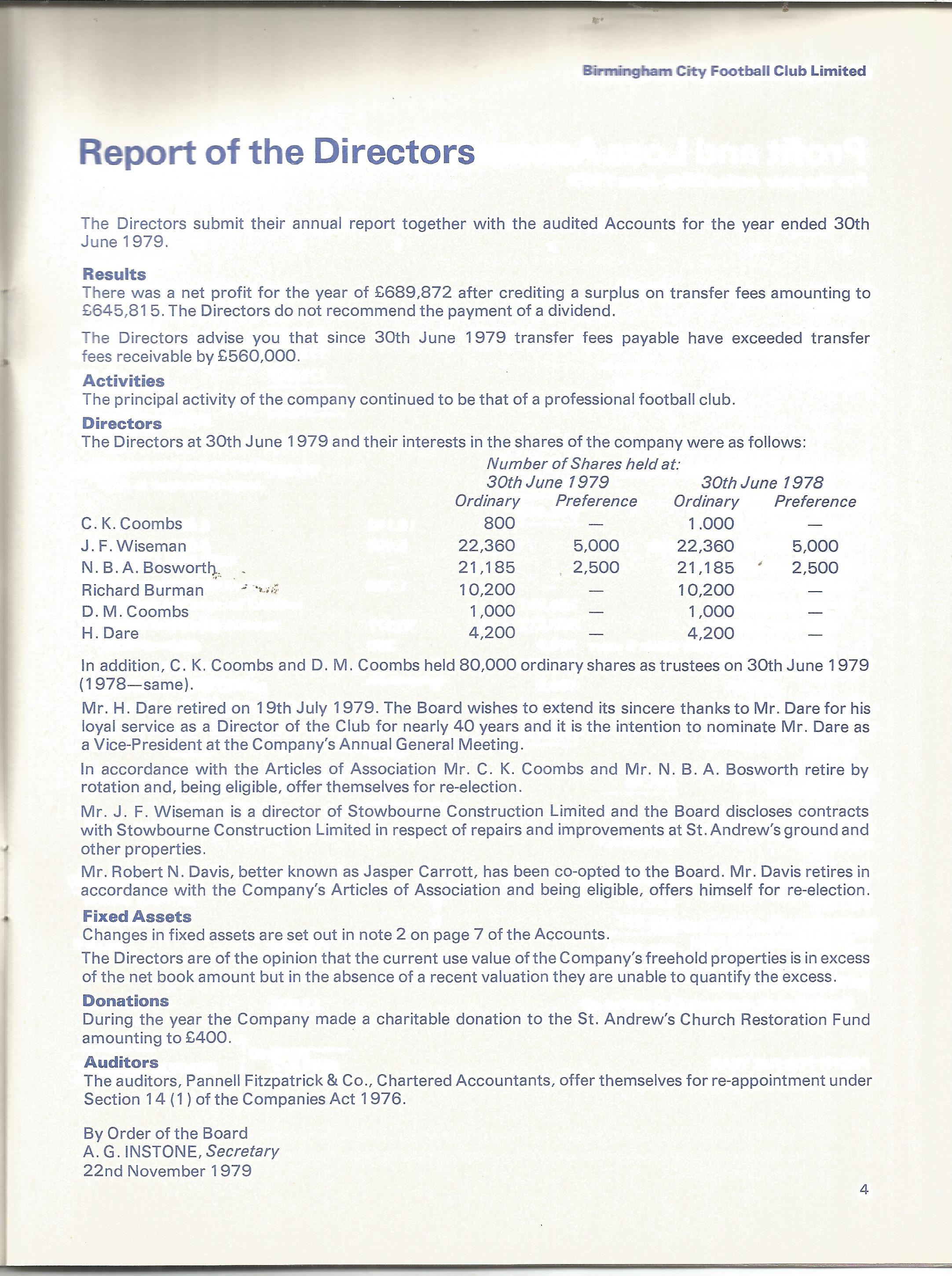 Birmingham City annual report and accounts booklet for the year ended 30th June 1979. Good - Image 2 of 2