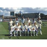 Cricket England multi signed 1997 Ashes team photo 11 signatures include Mark Ealham, Robert