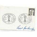 Football Sepp Herberger signed envelope double PM Munchen 2 FIFA World Cup 1974 -Z-Z 74-16, Josef "