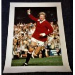 Football Denis Law signed 33x16 colour photo picturing the King Denis Law celebrating while