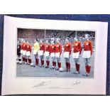 Football Geoff Hurst and Martin Peters signed 33x16 colourised print picturing the two lining up
