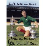 BOB WILSON 1971: Autographed 7 x 5 photo, depicting Arsenal goalkeeper BOB WILSON posing with the FA
