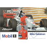 Motor Racing Mika Hakkinen signed 6x4 Mobil 1 promo photo. Good Condition. All autographs are