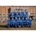 DAVID HARVEY 1968: Autographed 12 x 8 photo, depicting Leeds United players in their all blue