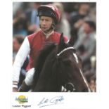 Lester Piggott signed 10x8 colour autographed editions photo. Biography on reverse. Good