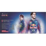 Sebastian Vettel signed Red Bull promo card. Good Condition. All autographs are genuine hand