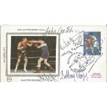 Boxing legends multiple signed 1980 Benham small silk FDC. Signed by Henry Cooper, John Conteh, Alan